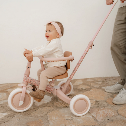 Little Dutch 4 in 1 Pink Trike with Push Bar Convertible Toddler Tricycle
