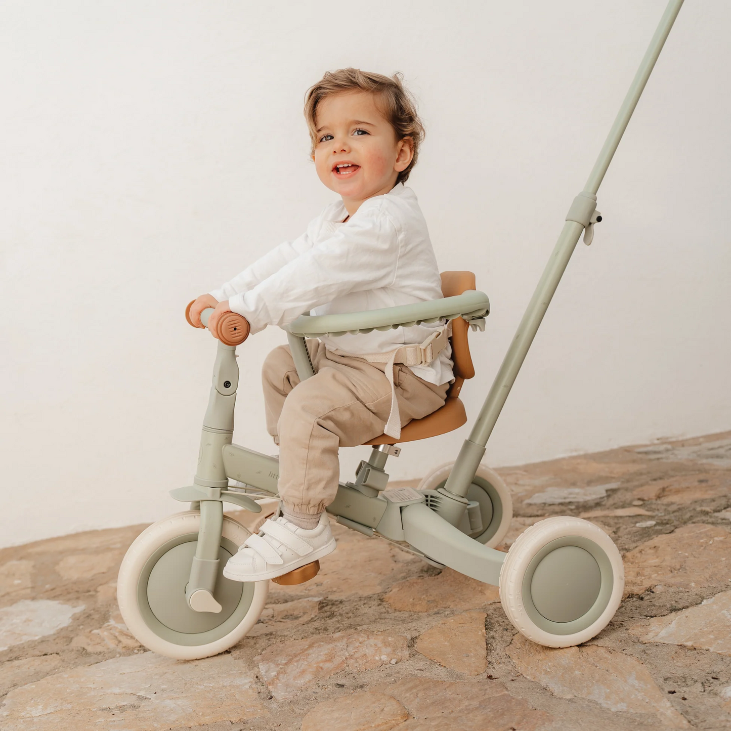 Little Dutch 4 in 1 Trike Green Convertible Toddler Tricycle with Push Bar