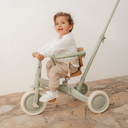 Little Dutch 4 in 1 Trike Green Convertible Toddler Tricycle with Push Bar