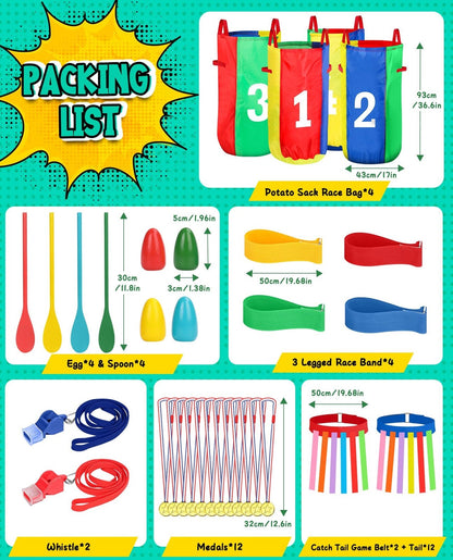 Outdoor Carnival Game Set Ages 3 Years and Up – Potato Sack Racing Bags & Egg Spoon Relay