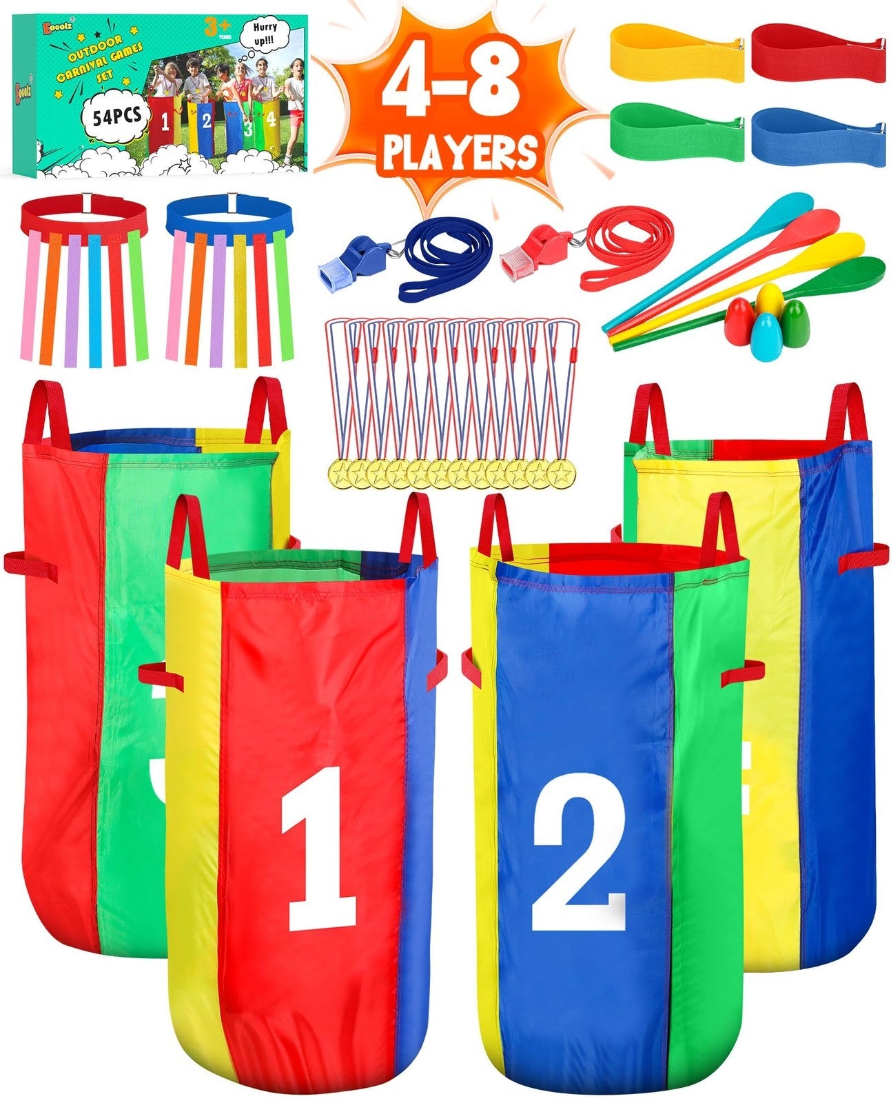 Outdoor Carnival Game Set Ages 3 Years and Up – Potato Sack Racing Bags & Egg Spoon Relay