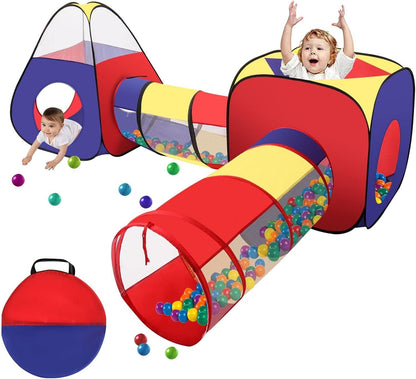 4-in-1 Kids Play Tent with Tunnel and Ball Pit – Portable Pop-Up Playhouse Ages 1+