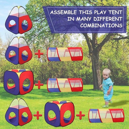 4-in-1 Kids Play Tent with Tunnel and Ball Pit – Portable Pop-Up Playhouse Ages 1+