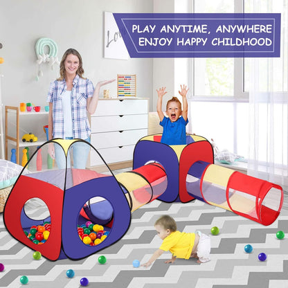 4-in-1 Kids Play Tent with Tunnel and Ball Pit – Portable Pop-Up Playhouse Ages 1+