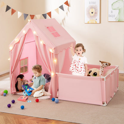 COSTWAY Kids 2-in-1 Play Tent & Toddler Playpen – Pink Indoor Playhouse for Kids Ages 1–5