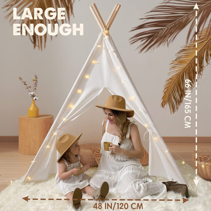 Kids Teepee Tent with Padded Mat, Fairy Lights & Carry Bag – Indoor Play Tent Ages 3+