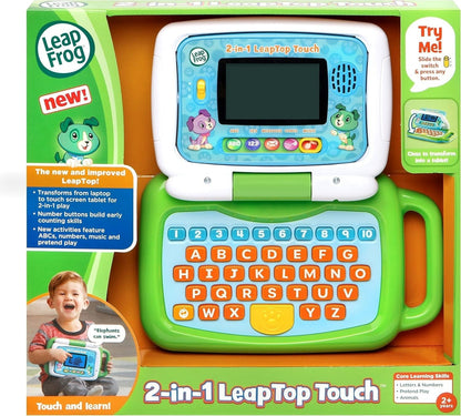 LeapFrog 2-in-1 LeapTop Touch Laptop – Green Learning Tablet for Kids Ages 2+ with 10 Modes of Play