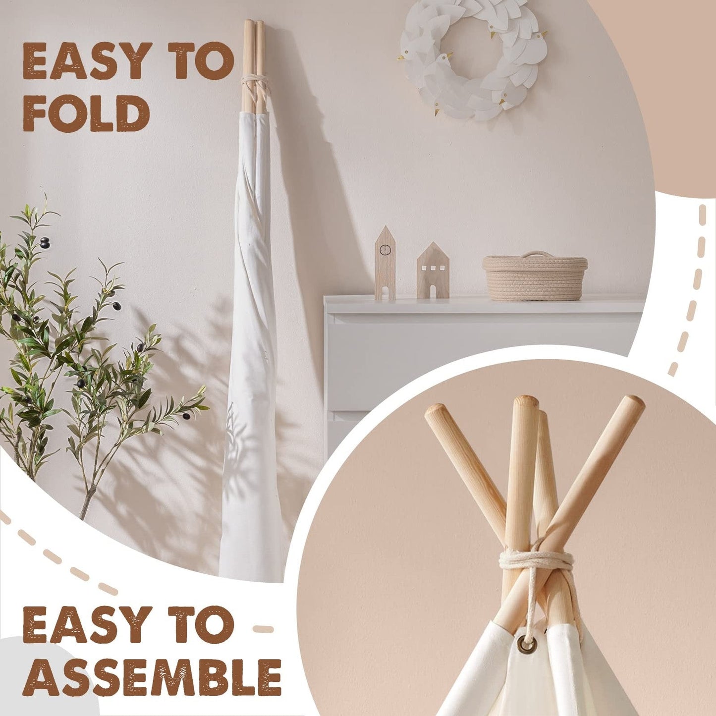 Kids Teepee Tent with Padded Mat, Fairy Lights & Carry Bag – Indoor Play Tent Ages 3+